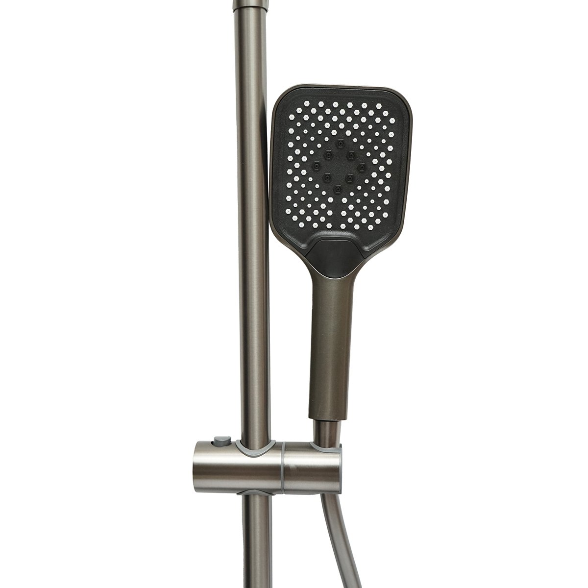 Set dus multifunctional cu termostat, afisaj digital temperatura apa, 4 functii de curgere a apei, pipa cada, dus dreptunghiular, dus de mana, dus bideu, gri